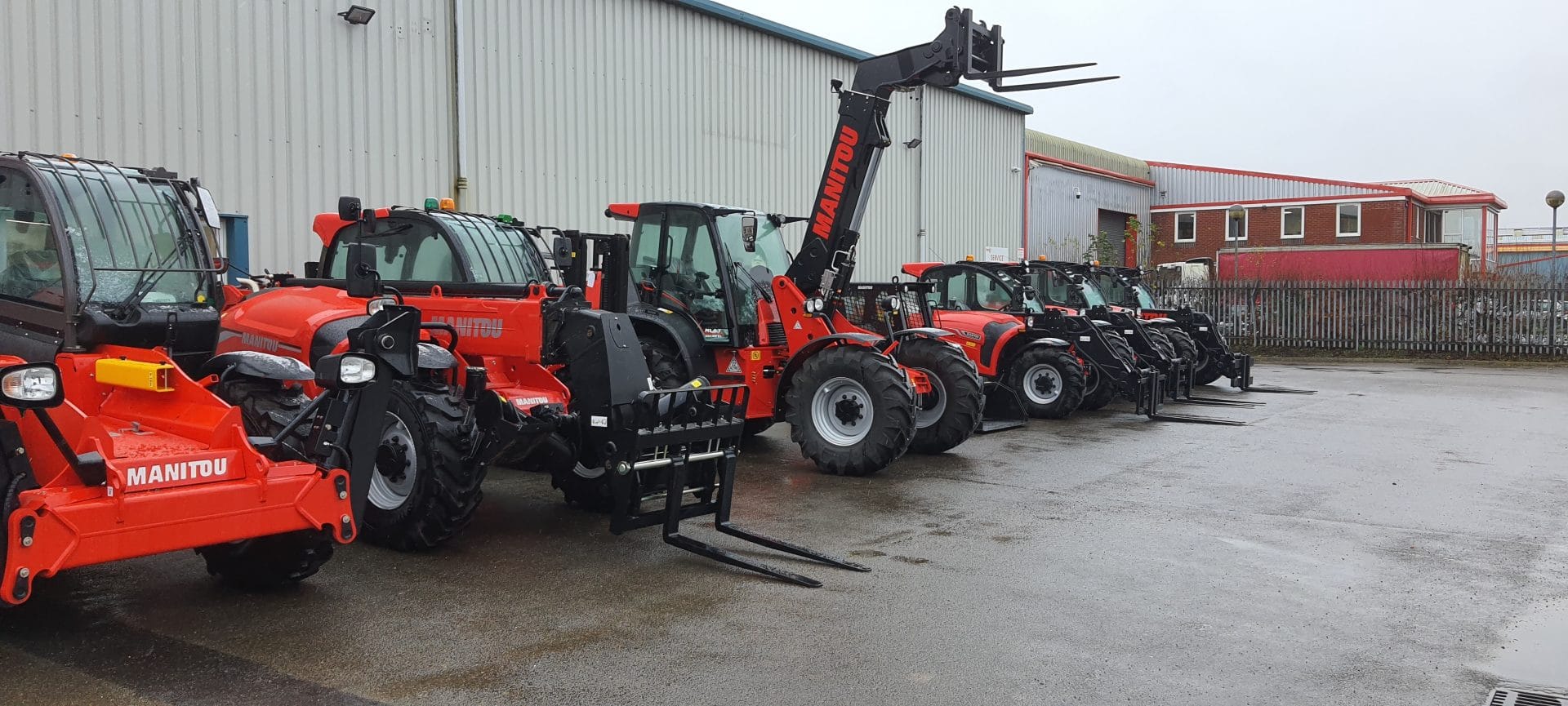 Fleet of Manitou vehicles parked up