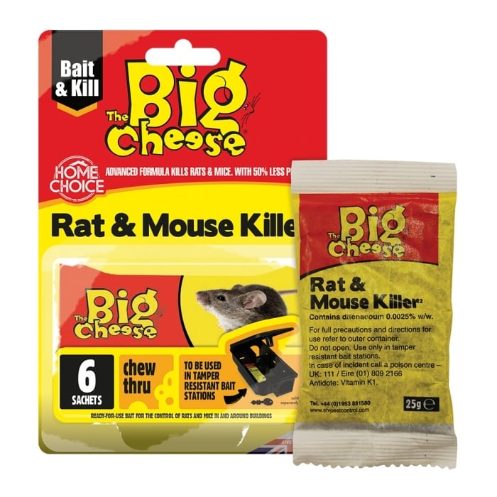 The Big Cheese Rat & Mouse Killer Grain Bait Sachets - 6 x 25G