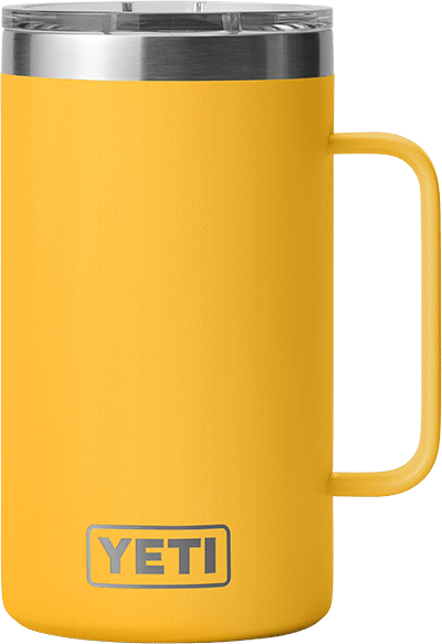 Alpine Yellow YETI Rambler 24oz Mug on white background