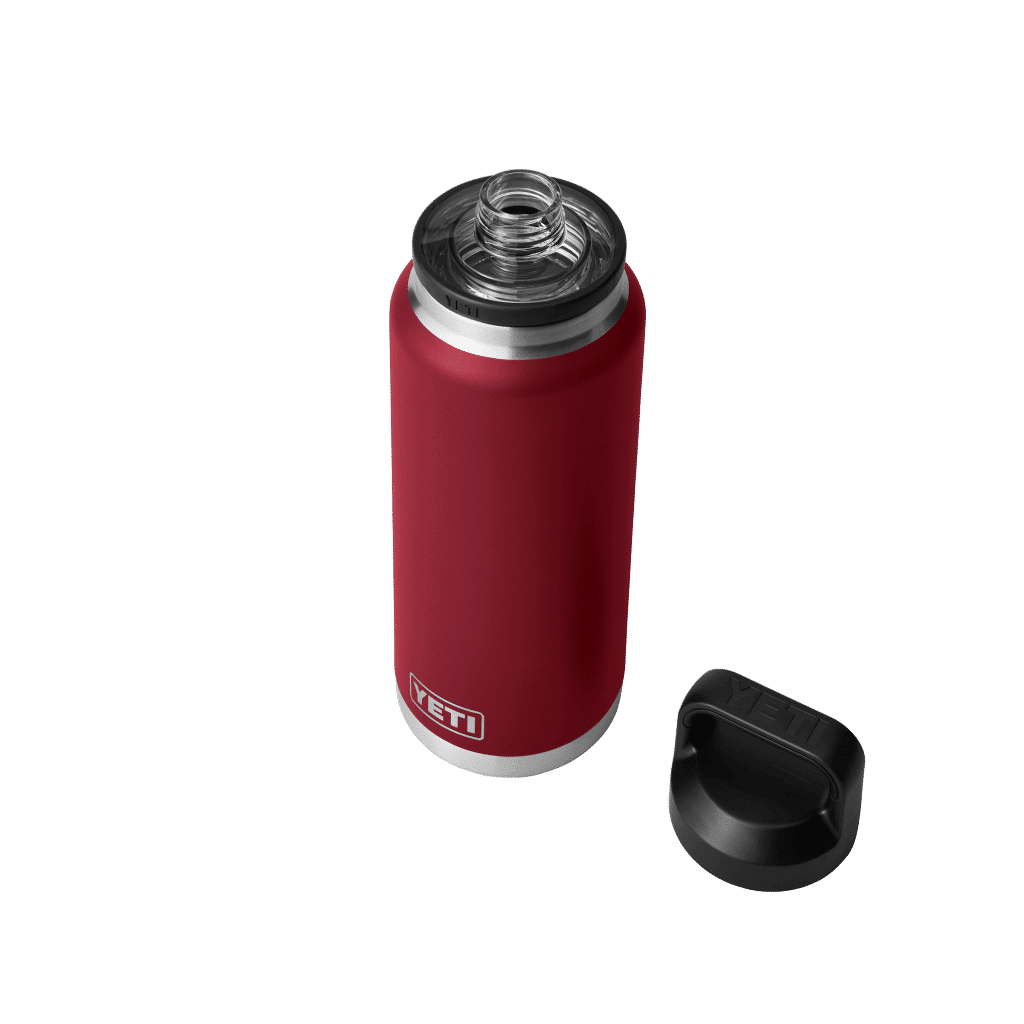 Yeti rambler bottle in harvest red with cap