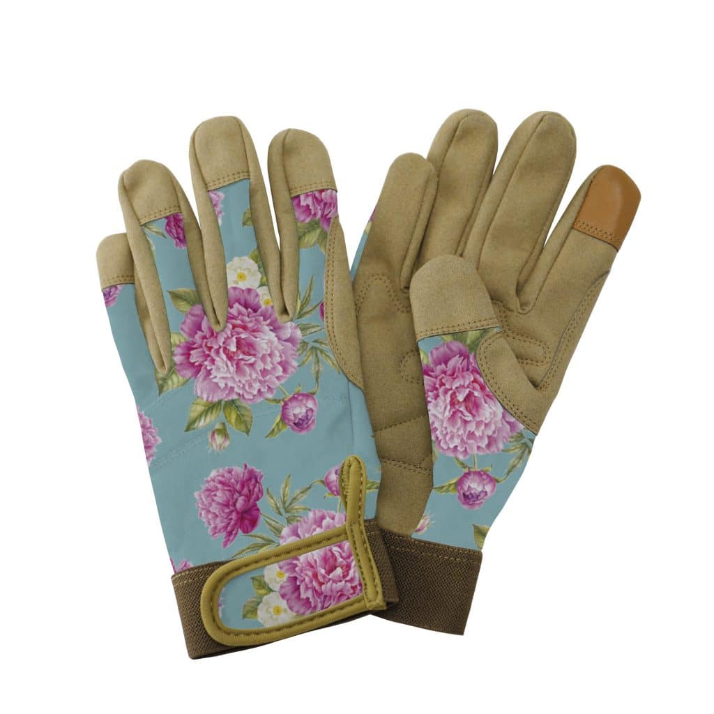Aqua Peony Print Comfort Gloves