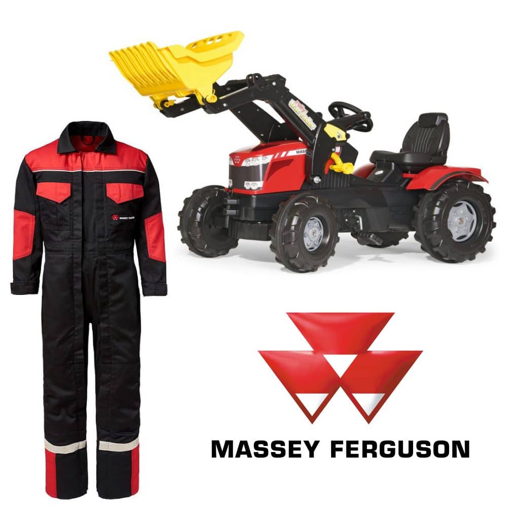 Massey Ferguson kids gift bundle - overalls and ride-on tractor