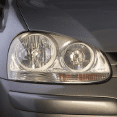 Close up of car headlights after using the Autoglym Headlight Restoration Kit