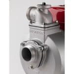 The silver hose attachment points on a Honda WB20 Water Pump.