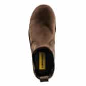 Downward view of Brown Buckler Boot on white background