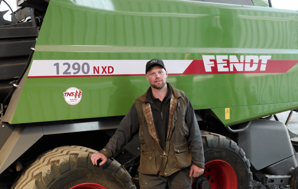 Alex Beard Pig Farmer and Contractor in Norfolk with his Fendt Large Square Baler