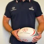 Massey Ferguson Rugby World Cup 2023 polo shirt and rugby ball.