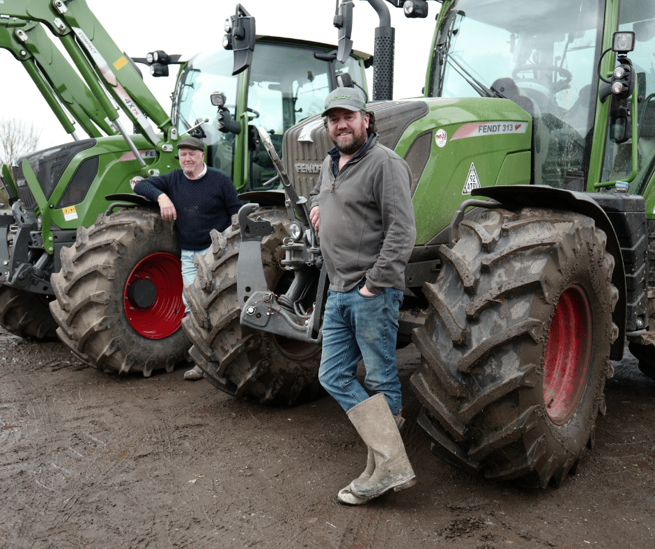 Farmers John and Nick Lee with their Fendt 300 tractors