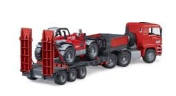 MAN TGA truck with low loader trailer and Manitou telehandler model