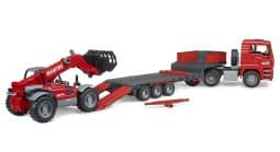 MAN TGA truck with low loader trailer and Manitou telehandler scale model