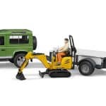 Bruder Land Rover Defender with Trailer and JCB scale model