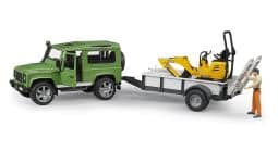 Land Rover Defender with Trailer and JCB model toy by Bruder