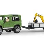 Land Rover Defender with Trailer and JCB scale model by Bruder