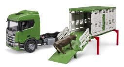 Scania Super 560R Cattle transportation truck with 1 cattle model toy by Bruder