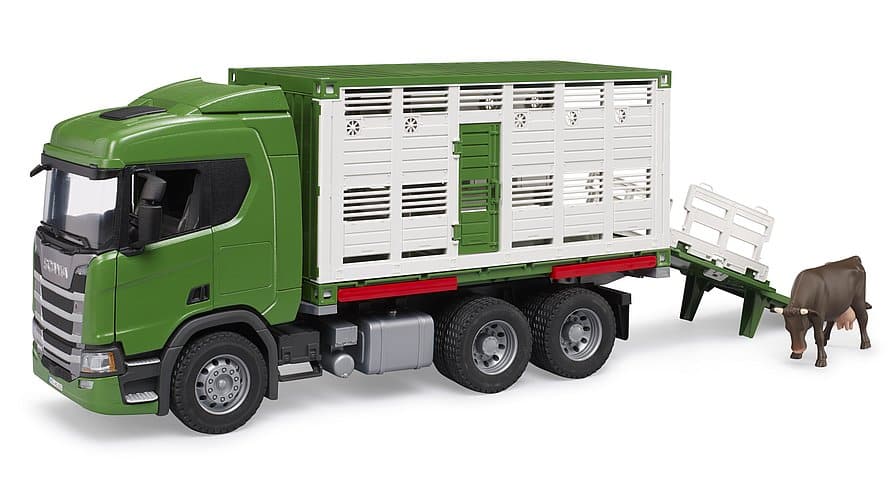 Scania Super 560R Cattle transportation truck with 1 cattle by Bruder