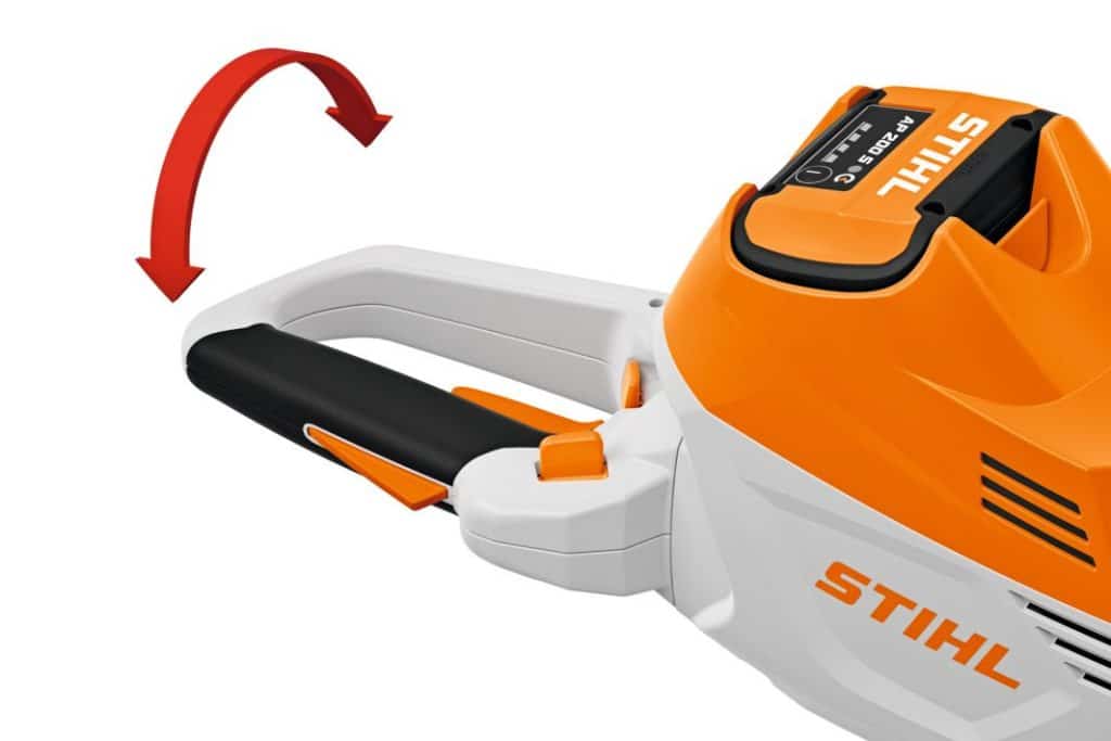 Stihl HSA100 Cordless Hedge Trimmer Tool with rotating handle