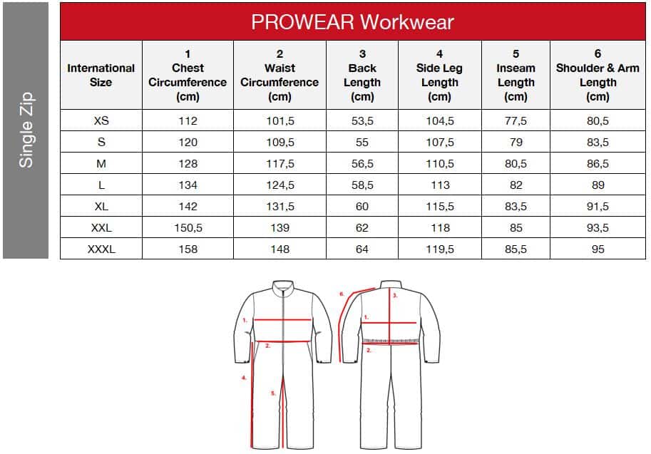 Massey Ferguson Overalls size chart