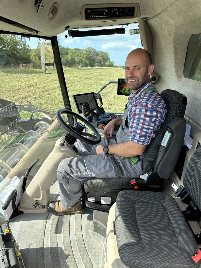 Leigh Nobes says the Fendt Ideal 7T cab is comfortable, spacious and quiet. He especially likes the controls and main Varioterminal as they are similar to those of the farm’s Fendt tractors.