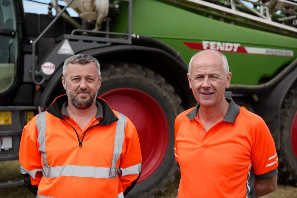 J Gilbert & Son Main Sprayer Operator, Wayne Rutterford (left) with Mark Gilbert who manages the farm with his brother, Ian.