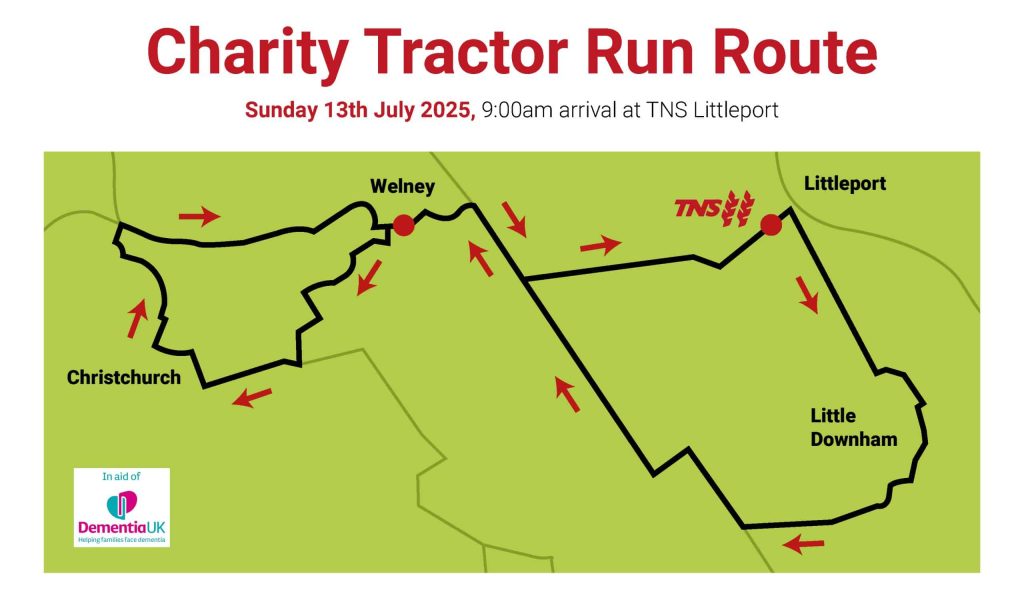 Route for TNS Littleport Charity Tractor Run Sponsored by Massey Ferguson