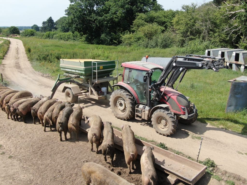 Three Valtra tractors supplied by TNS perform transport, handling and feeding tasks on the Mutimer family’s Swannington Farm to Fork pig enterprise.