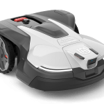Close-up of Husqvarna Automower 430V NERA robotic lawn mower with no background