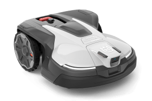 Close-up of Husqvarna Automower 430V NERA robotic lawn mower with no background