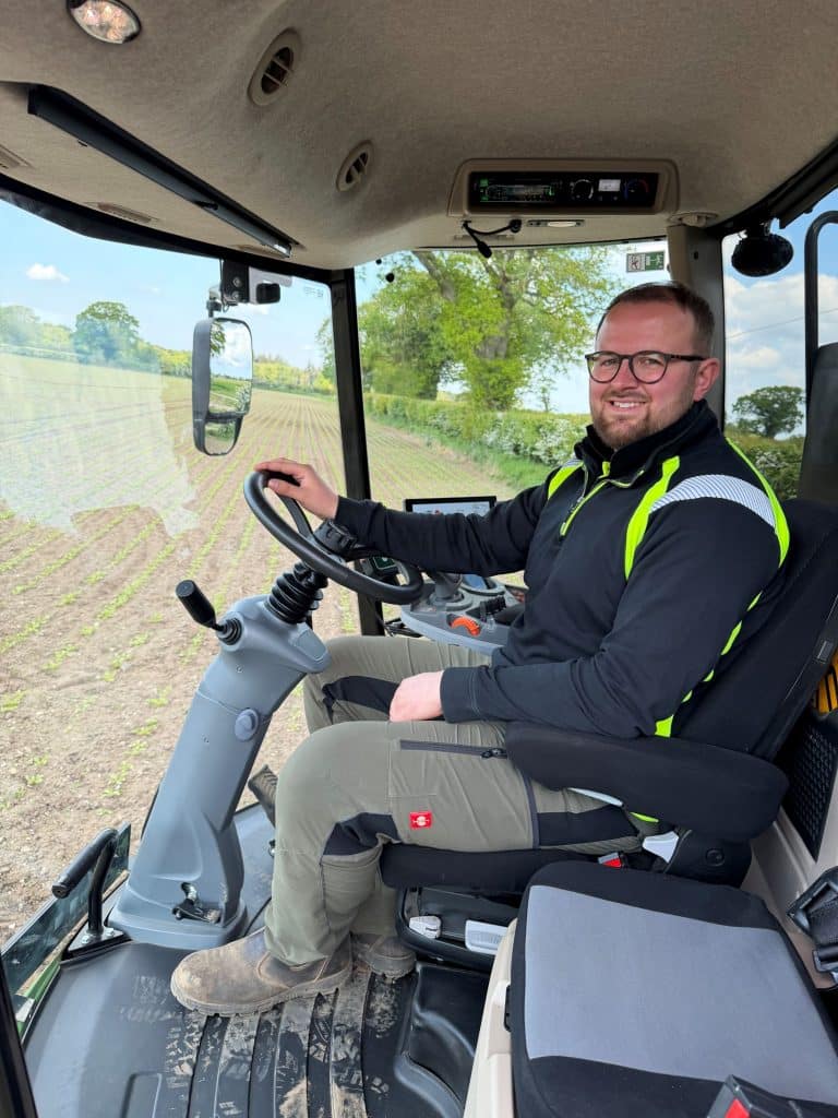 The farm’s main sprayer operator, Josh Coles-Rouse, says the comfortable cab and ease of control make it easy to achieve high work rates without him feeling tired.