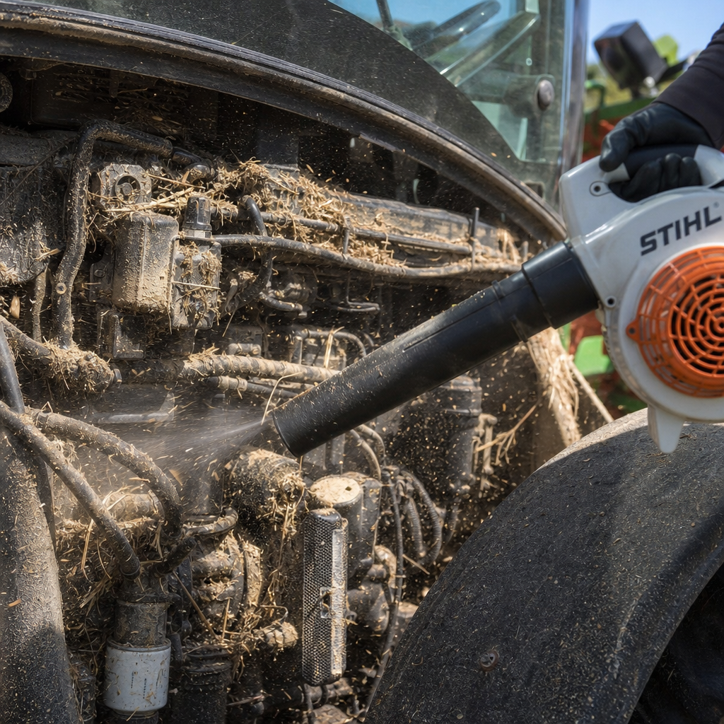 Stihl leaf blower on farm