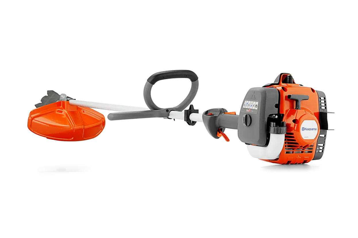 Husqvarna 129RJ Petrol Brushcutter. Versatile, powerful and easy to start, with grass blade and trimmer head.