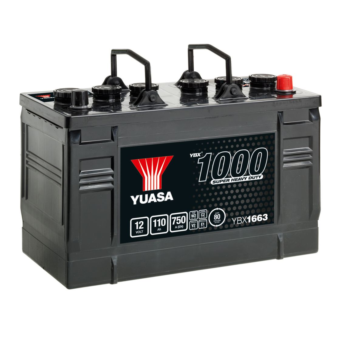 The Yuasa YBX1663 12V 110Ah 750A (EN) Battery from the YBX1000 Super Heavy Duty Series